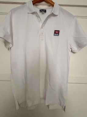 Diesel White Polo with Red & Navy Logo Patch